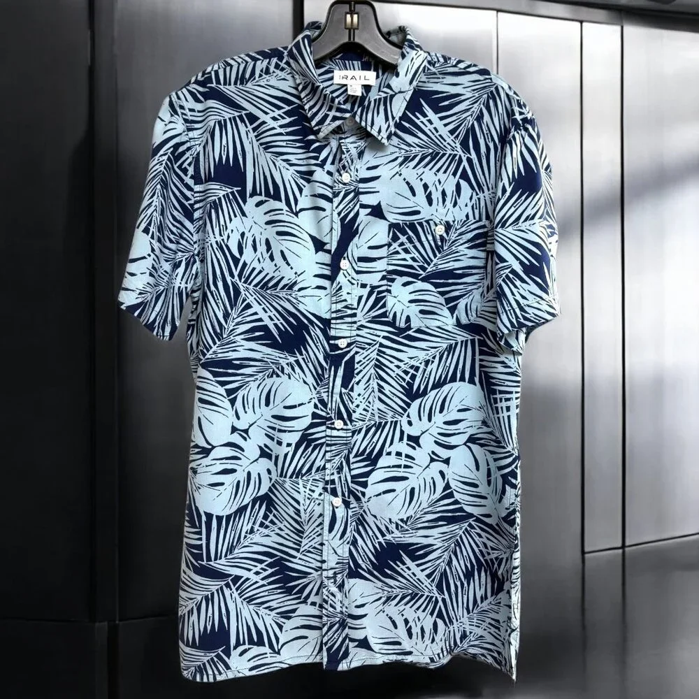 The Rail Blue Rayon Tropical Print‎ Button Down Hawaiian Shirt